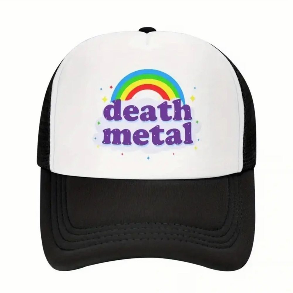 Death Metal Rainbow Trucker Hat Black White Cap Unisex Snapback